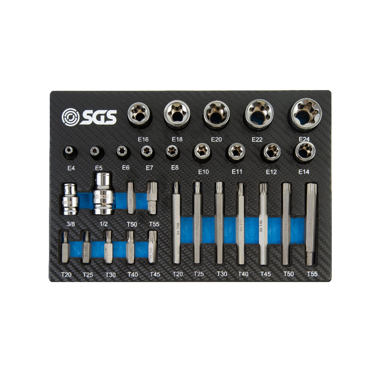 SGS 30pc TRX Star Socket & Bit Set | 1/4in, 3/8in, 1/2in | Foam Insert